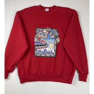 Jerzees Christmas Sweatshirt Women's Size XL Here Comes Santa Claus Ho Ho Ho Red